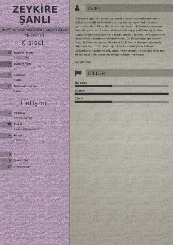 Hasta ve Yaşlı Bakım Elemanı Cv Örnekleri cv indir